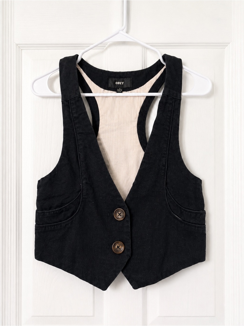 Vintage Obey Black Cropped Vest Top